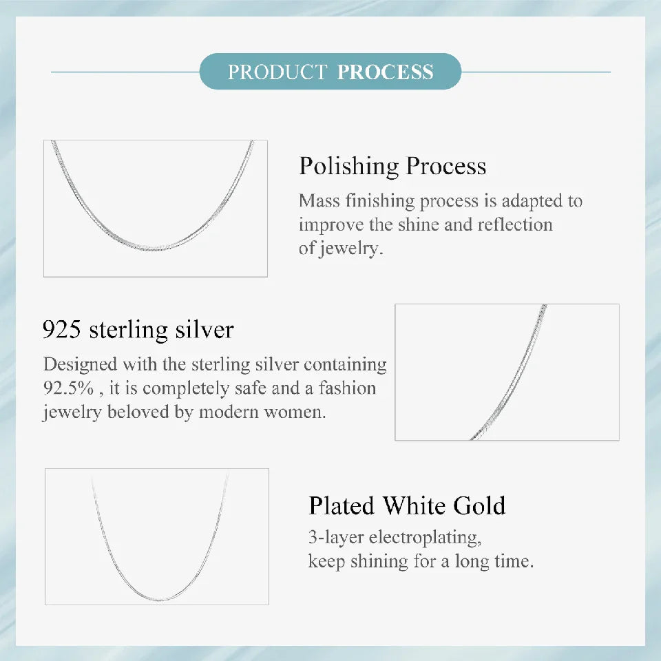 Solid Gold Over 925 Sterling Silver Chain Necklace for Women Girls, Stackable Round Snake Chain For Daily DIY Pairing