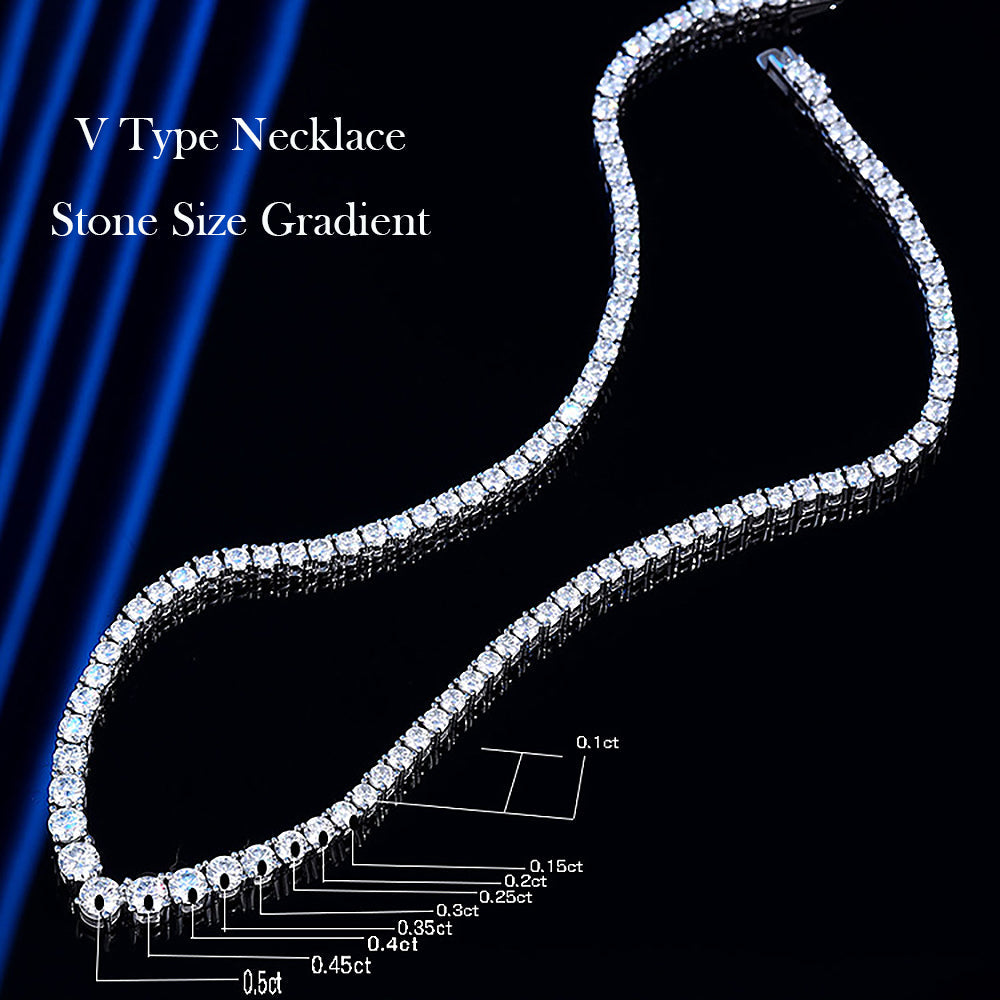 Luxury V-shaped All Moissanite Diamond Tennis Necklace Certified For Women 925 Sterling Silver Choker Bride Collarbone Necklaces