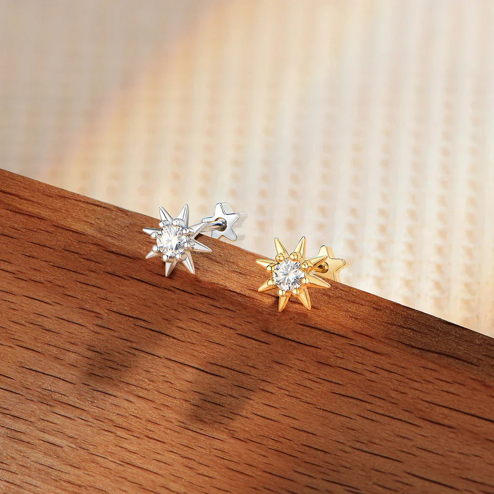S925 Sterling Silver Starburst Stud Earrings for Women Moissanite Sparkle Star Ear Studs Engagement Party Gift Jewelry