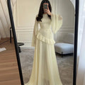 Women Chiffon Solid Ruffled Dress Flare Sleeve Round Neck 2025 New Elegant Maxi Gown Evening Party Fashion Holiday Lady