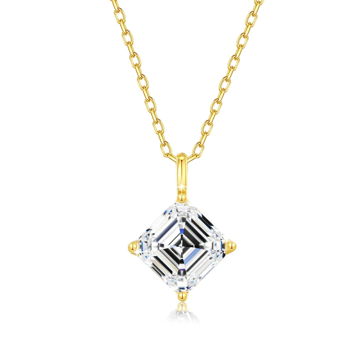 Certified 14K Gold Princess Cut Moissanite Pendant Necklace D Color VVS Square Lab Diamond Solitaire Choker Collarbone Chain