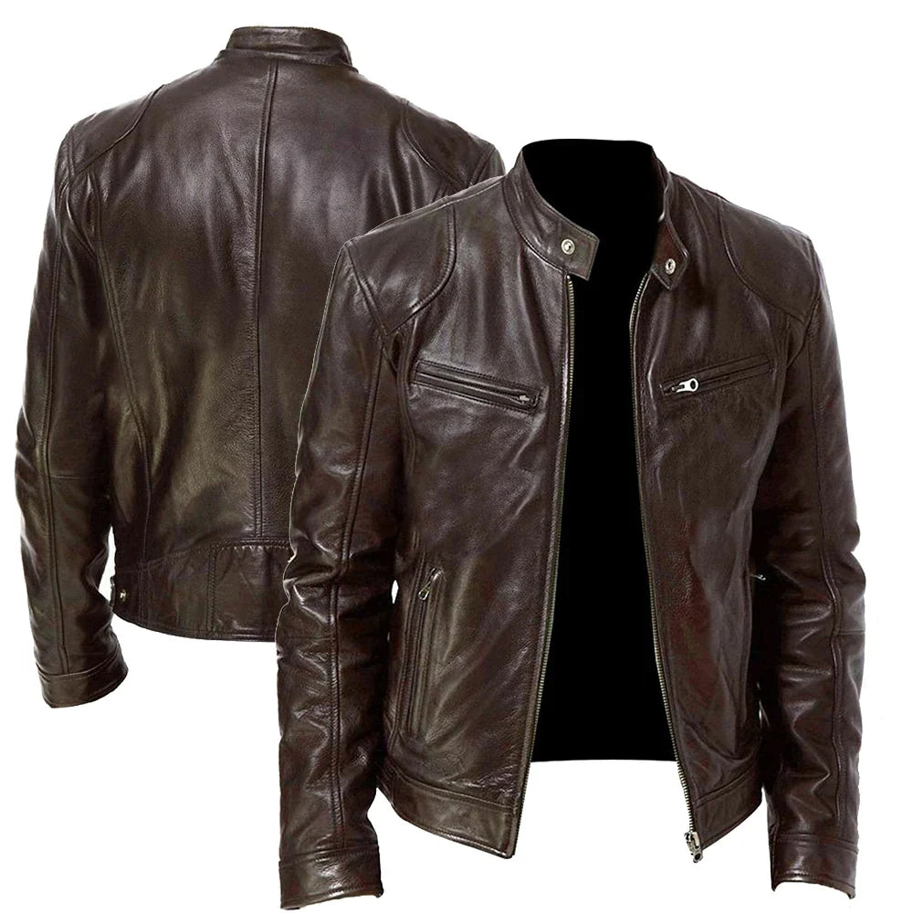 Motorcycle Equipment Men's Pu Leather Motorcycle Jacket Stand-up Collar Casual Leather Jacket Black Moto Racing Riding Jacket