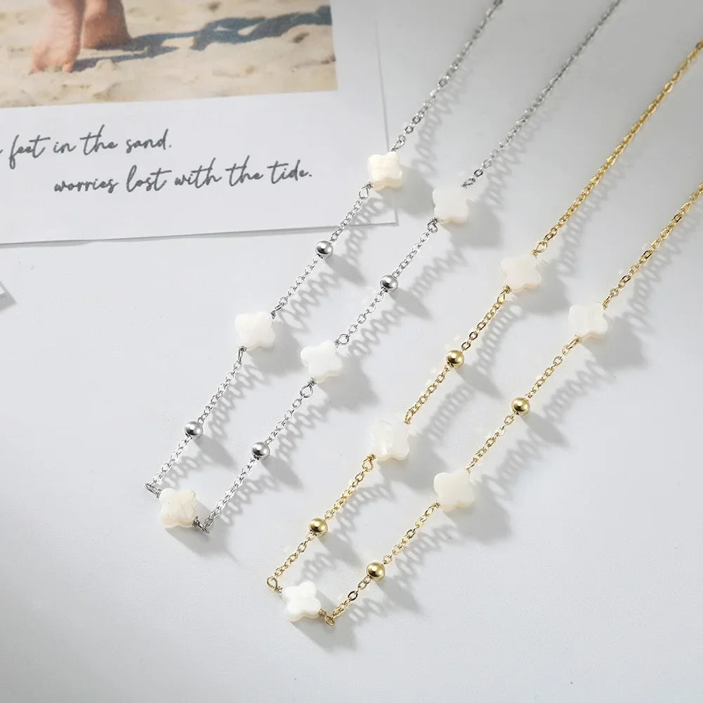 Elegant Ladies 925 Sterling Silver Necklace Four-Leaf Clover Inlaid Shell Decoration Suitable Daily Wear And Gifts