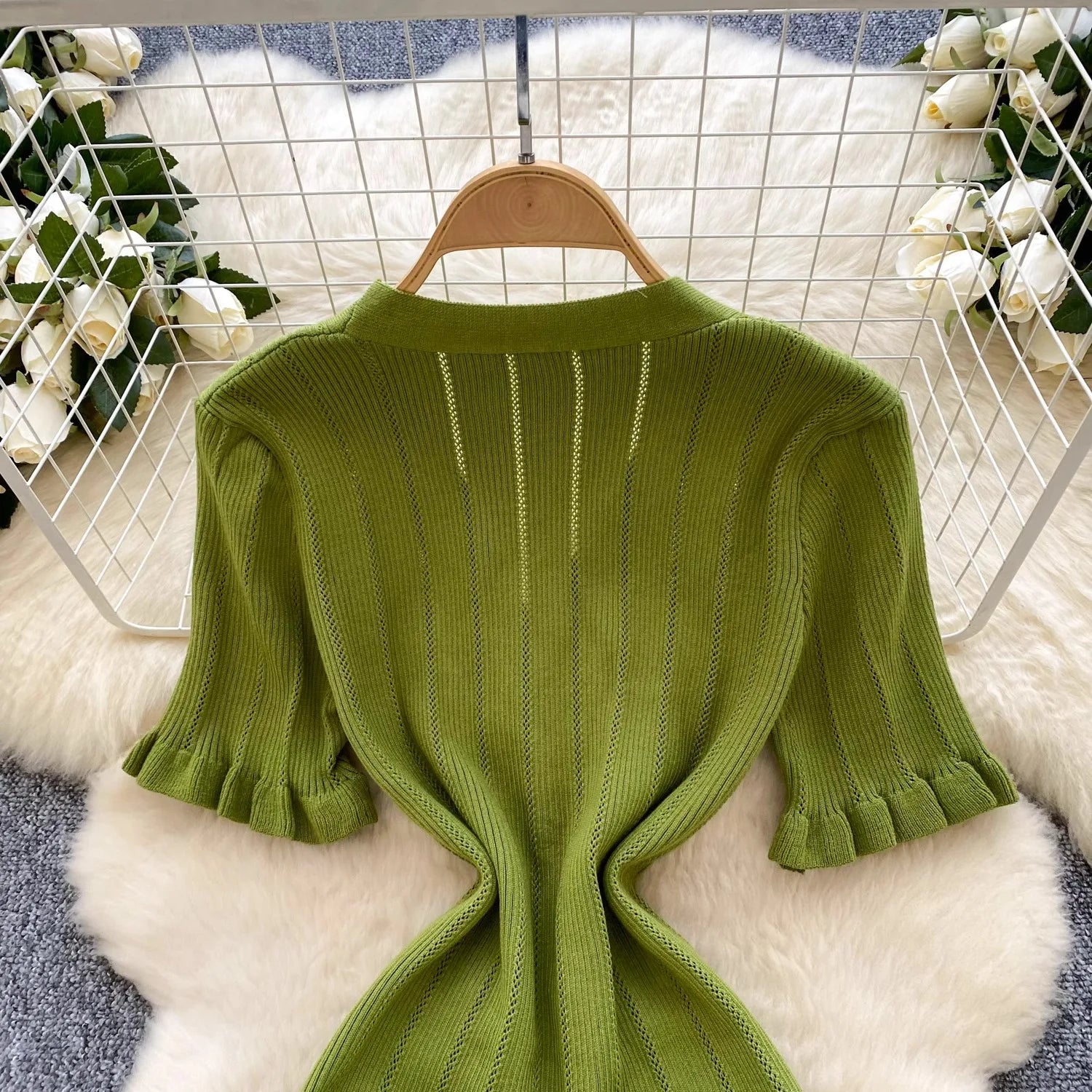 Brand Fashion Vintage Knitted Long Dress Spring Summer Women Elegant V-neck Ruffled Bodycon Sweater Dress Party Vestido