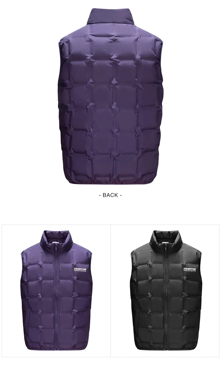 Down Vest Men 2024 New Winter Stand-Up Collar Printed Textured Outerwear Stacking Inner Wear Fashion Versatile.