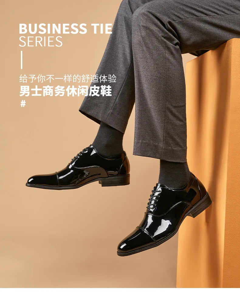 Classic Patent Leather Shoes Men Glossy Leather Shoe Man Formal Business Office Lace Up Wedding Shoes Plus Big Size 38-49