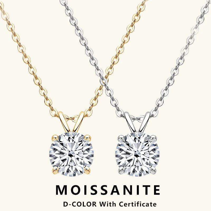 Certified 6.5MM 1CT Moissanite Pendant Necklace Real Silver Chain 925 for Women Sparkling Solitaire Drop Necklaces Jewelry