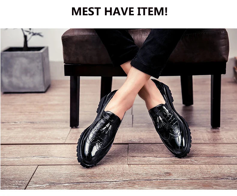 2026 new lazy man slip-on bean shoes men's business casual crocodile print 46 large size fringed leather shoes men