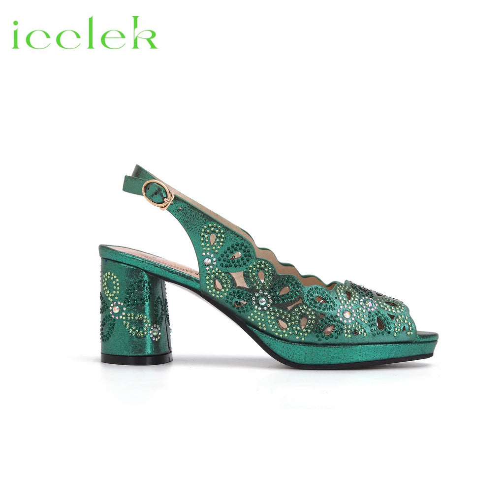 Hollwo Design Peep Toe High Heel Ladies Shoes Matching Bag Set