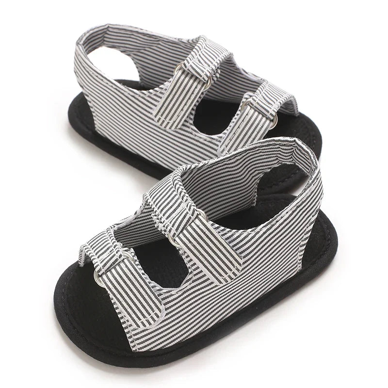 Baby's First Step Sandals 0-1 Year Old Boy Striped Soft Soled Sandals Breathable and Non Slip Frst Pair Of Walking Shoes