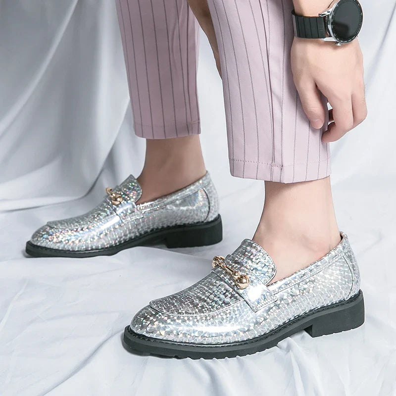 Men's Glossy Leather Shoes European American Luxury Blue High-end Banquet Loafers Commuting Party Dress Formal Shoes Size：38-46