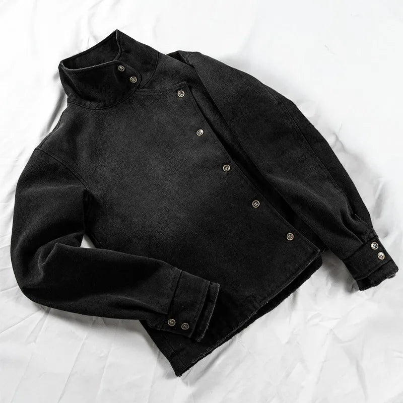 جاكيت Y2k Fencing Vintage Wash بتدرجات لونية وأزرار غير منتظمة جاكيت للجنسين على الطراز القوطي Harajuku Streetwear من قماش القطن جاكيت كاجوال