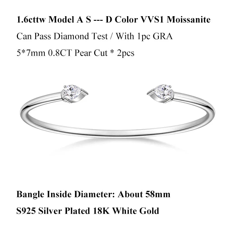 Dainty 0.5CT Round Brilliant Cut Moissanite Cuff Bangle for Women s925 Silver Lab Diamond Open Hand Chain Bracelet Gift