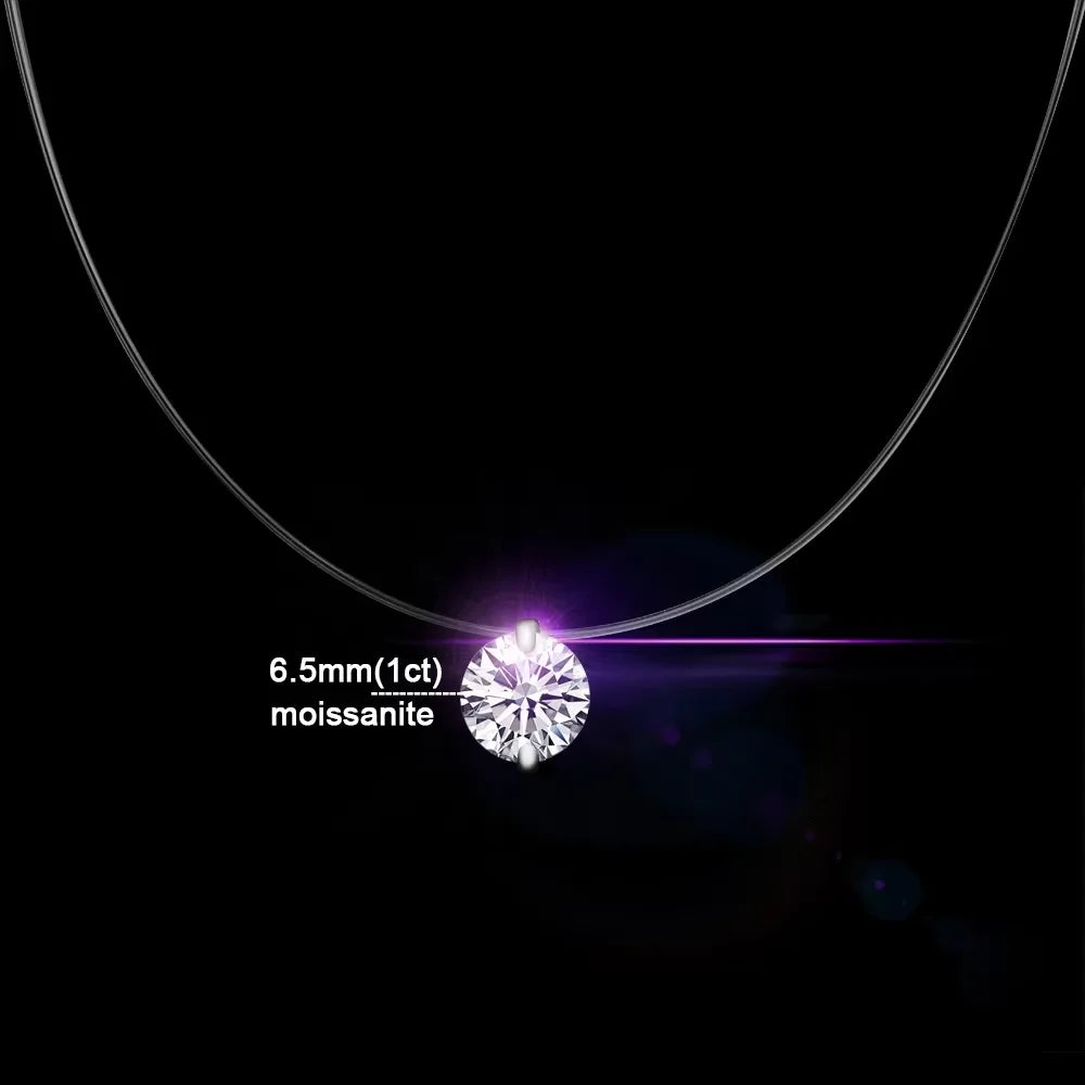 0.5-5CT Moissanite Pendant Necklace Women  Certified 925 Sterling Silver Transparent Fishing Line Choker Chain Jewelry