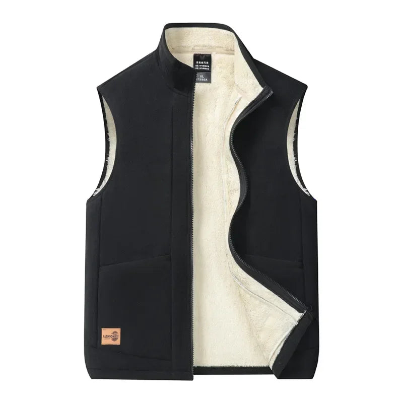 2024 Autumn and Winter Lambswool Vests Men New Warm Padded Stand-up Collar Large Size Casual Versatile Trend Jacket Shoulders
