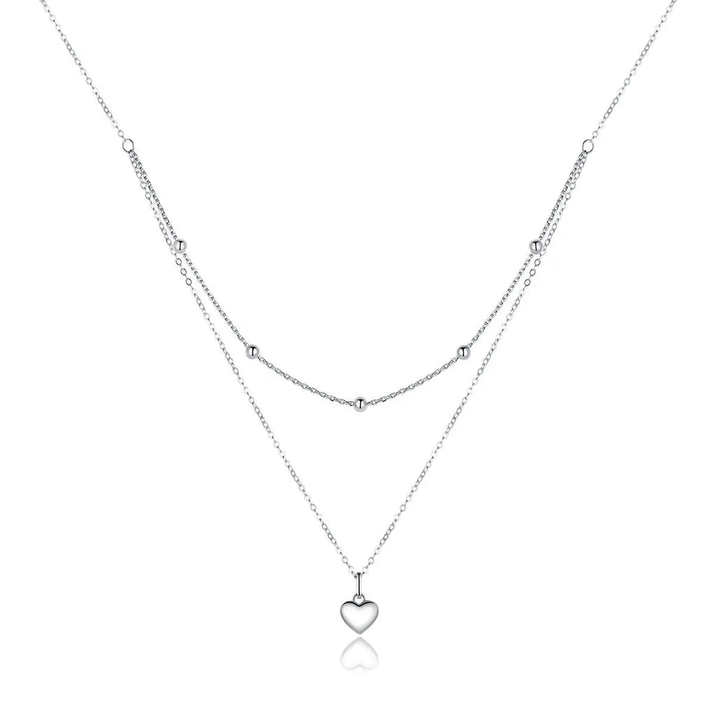 925 Sterling Silver Heart Pendant Necklace for Women Gold Double Layer Choker Female Fine Jewelry BSN168