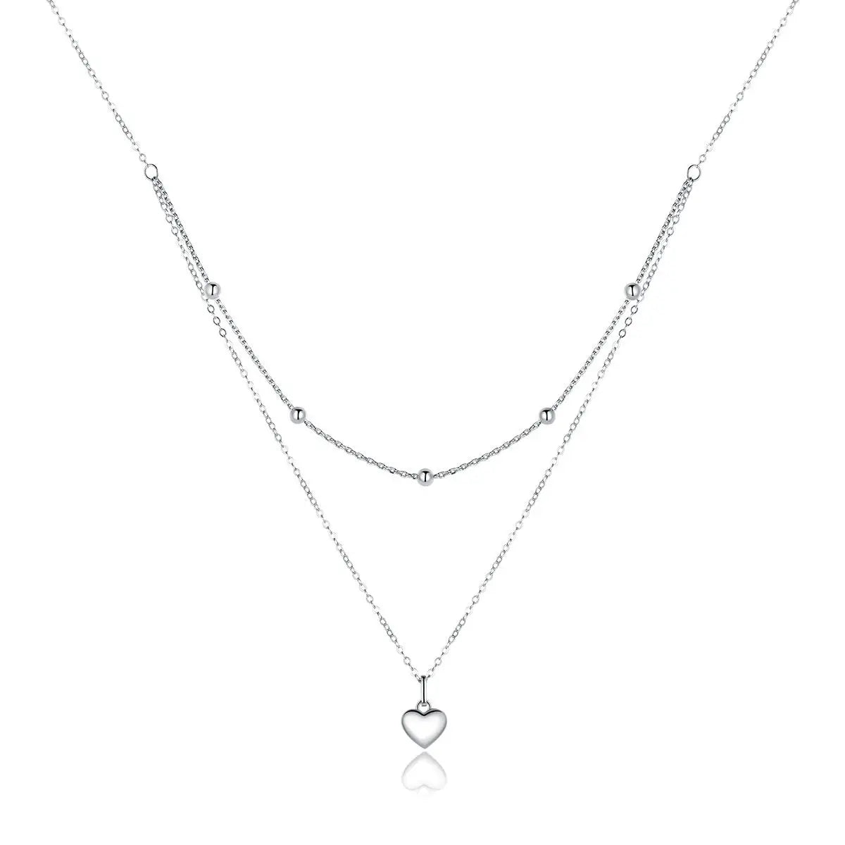 925 Sterling Silver Heart Pendant Necklace for Women Gold Double Layer Choker Female Fine Jewelry BSN168