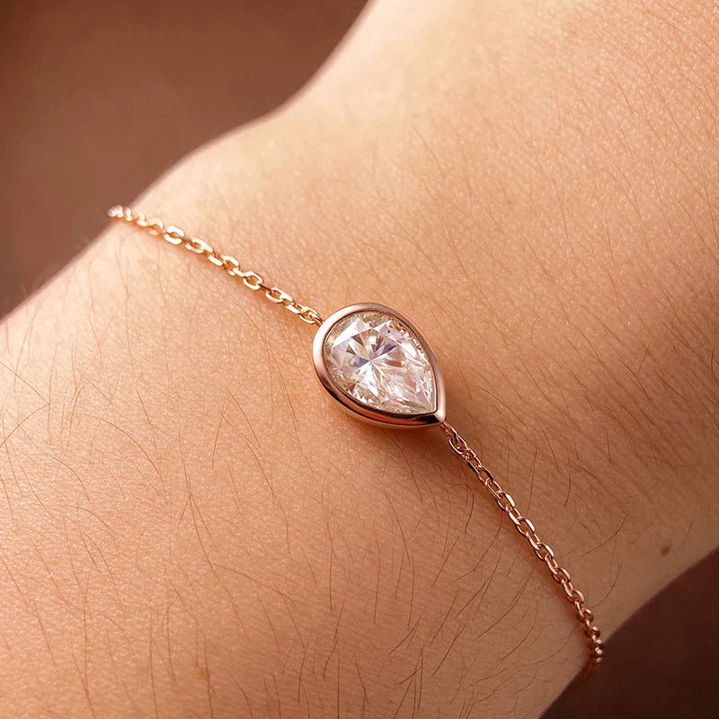 Lucky Clover Full Moissanite Link Bracelet Women S925 Silver Pear Cut Lab Diamond Bridal Adjustable Dainty Hand Chain Gift