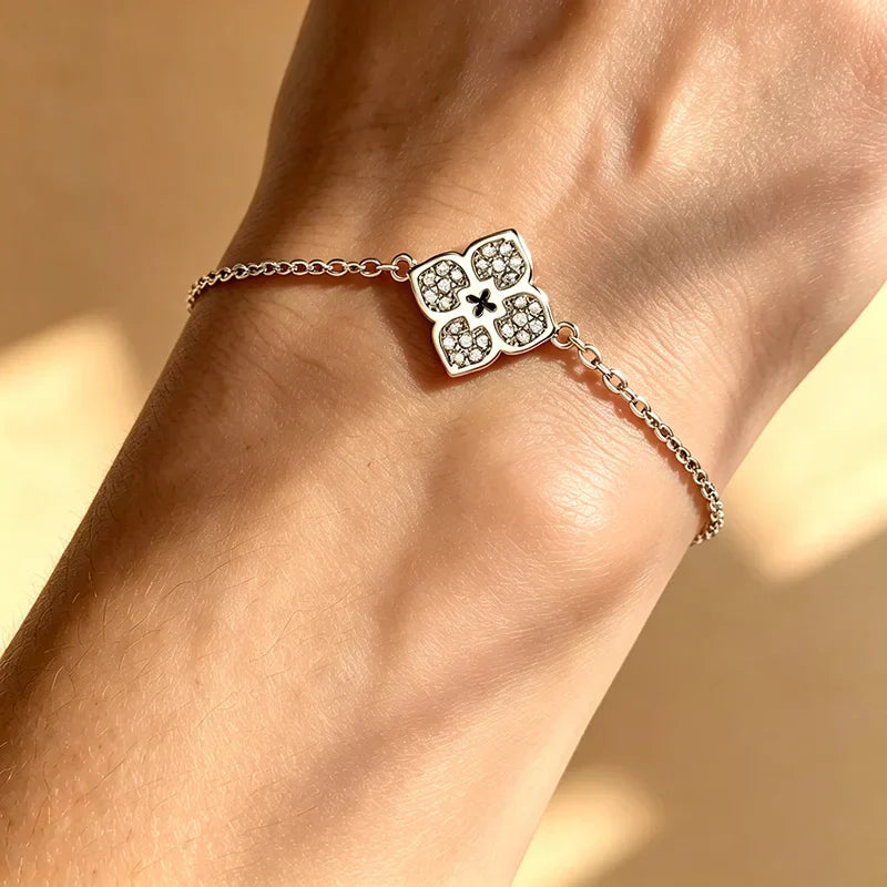 1mm Flowers Moissanite Bracelets for Women 14-20cm Size Adjustable Chain Classic 925 Sterling Silver Jewelry Plated 18K