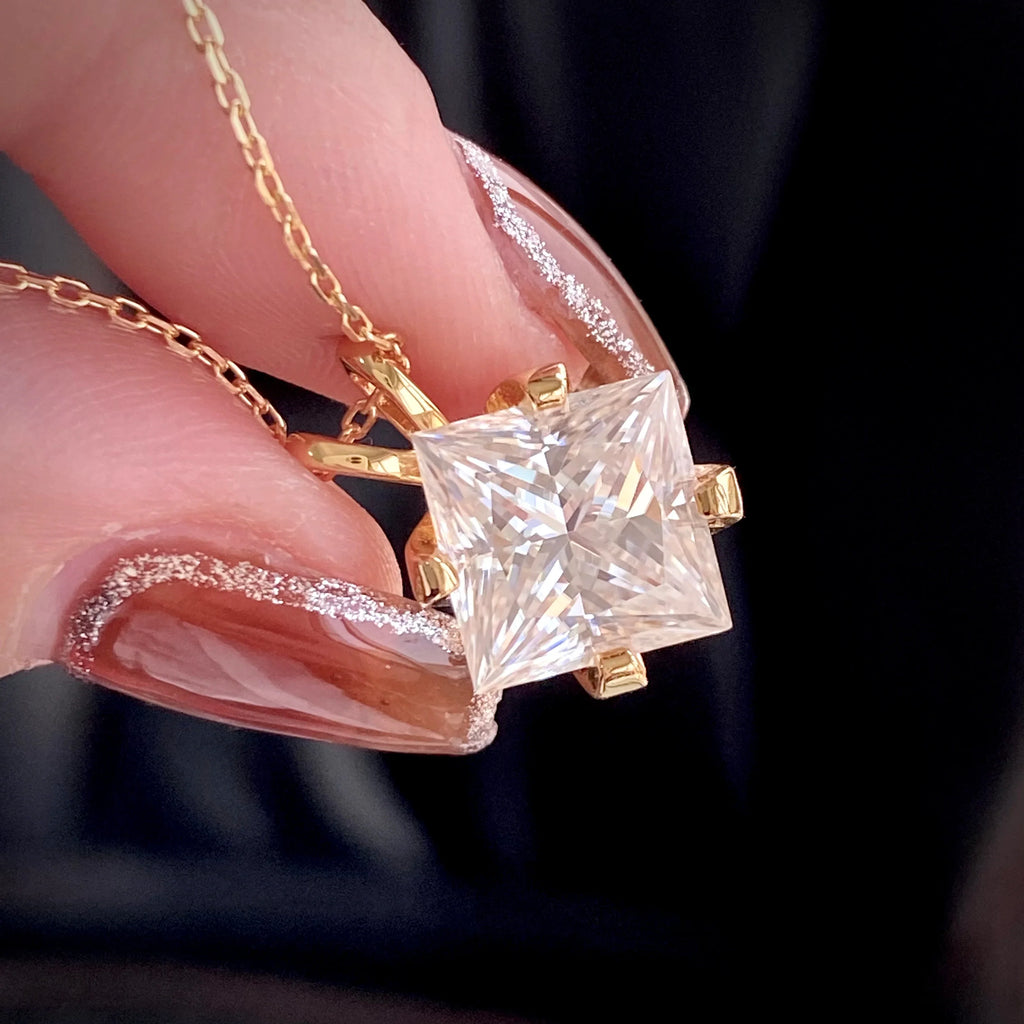 S925 sterling silver inlaid with colorful princess cut GRA Moissanite pendant,clavicle chain necklace for women gifts