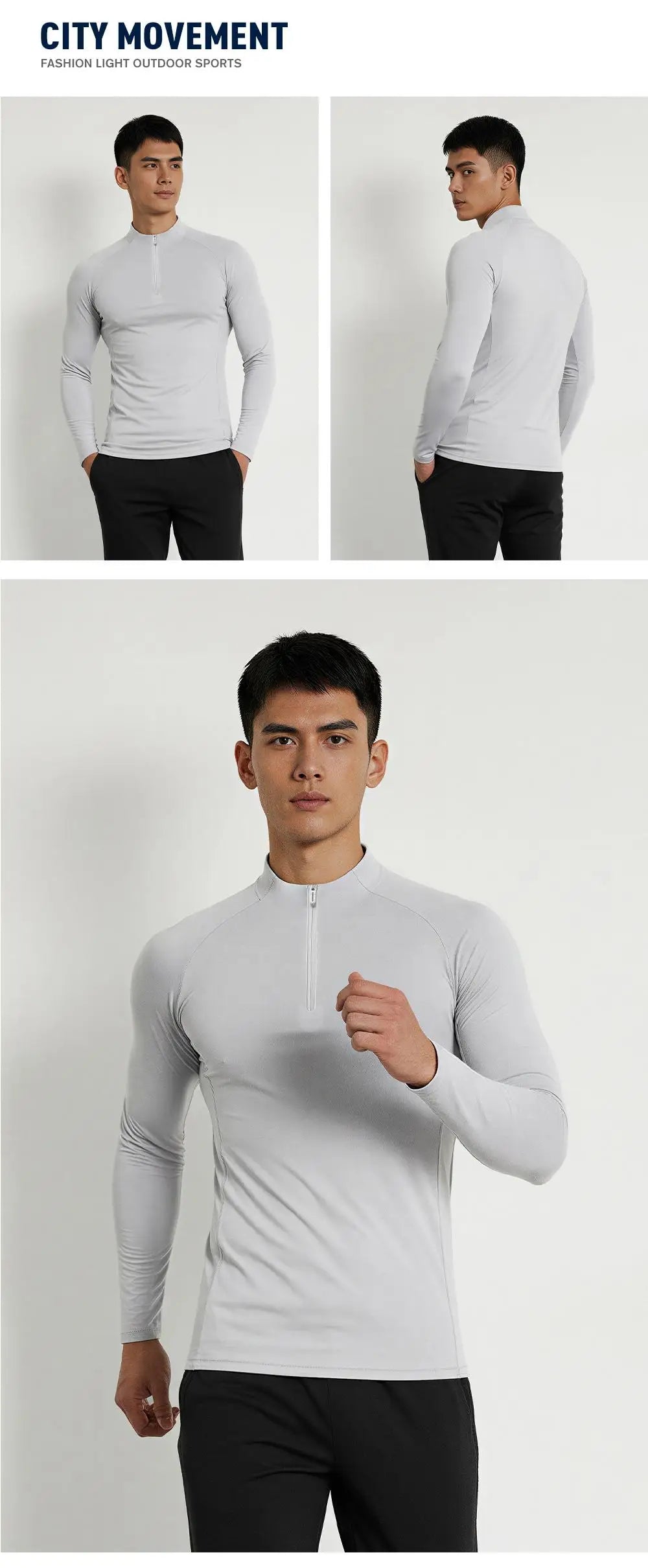 Autumn Winter Outdoor Half-zipper Stand-up Collar Quick-drying Sports Long-sleeved Gym Fitness Running Training Suit T-shirt Men