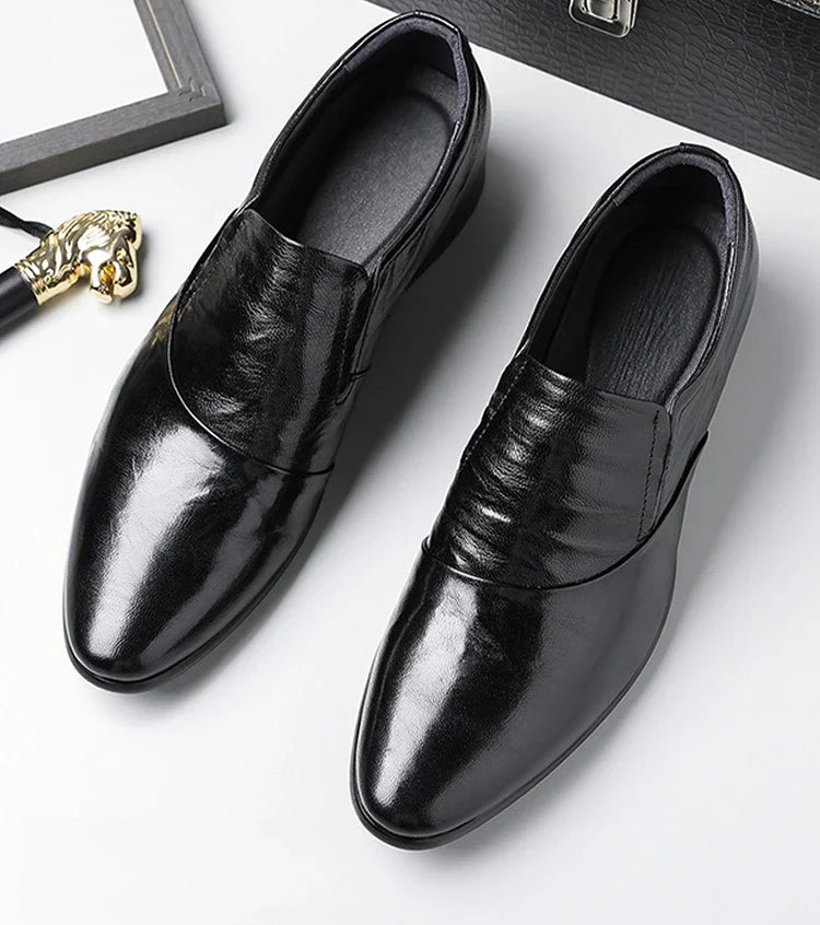 2026 New Low-heeled Business Shoes for Men Black Spring Summer Leather Shoes Male Fashion Casual Dress Shoe Man