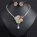 Cubic Zircon Crystal White Flower Women Choker Necklace and Earrings Bridal Jewelry Set for Wedding Dress Accessories S-338