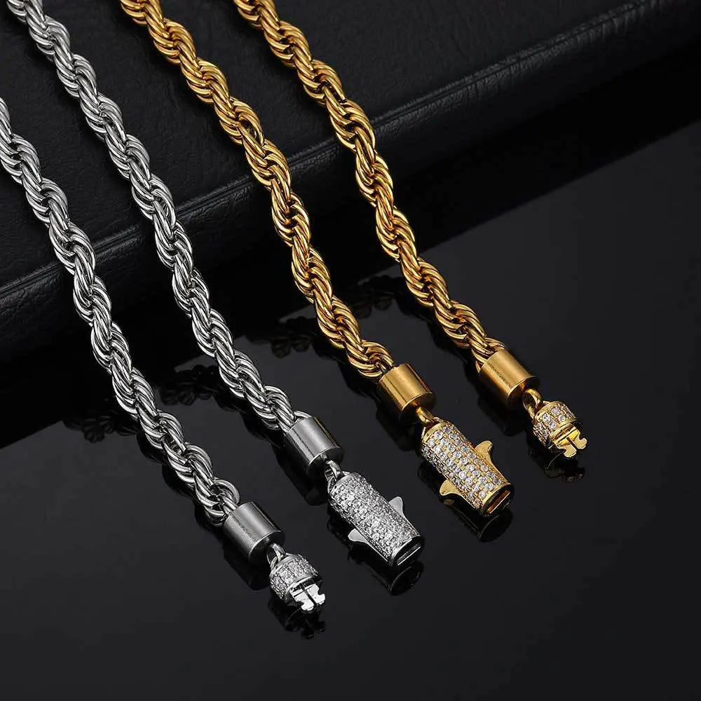 D VVS1 Moissanite Rope Bracelet 4mm Solid 925 Sterling Silver Chain Hip Hop Iced Out Clasp Rope Bracelets for Women Man