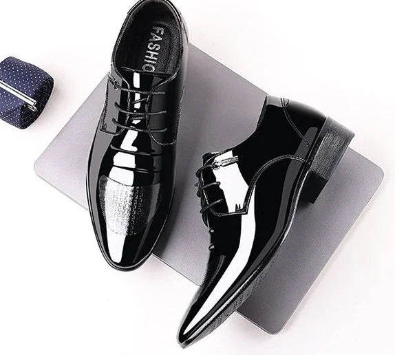 Patent Leather Black Lace Up Pointed Toe Men's Formal Shoes 2025 Style Low Price Office Luxury Designer 39 Suit Social Shoe Male