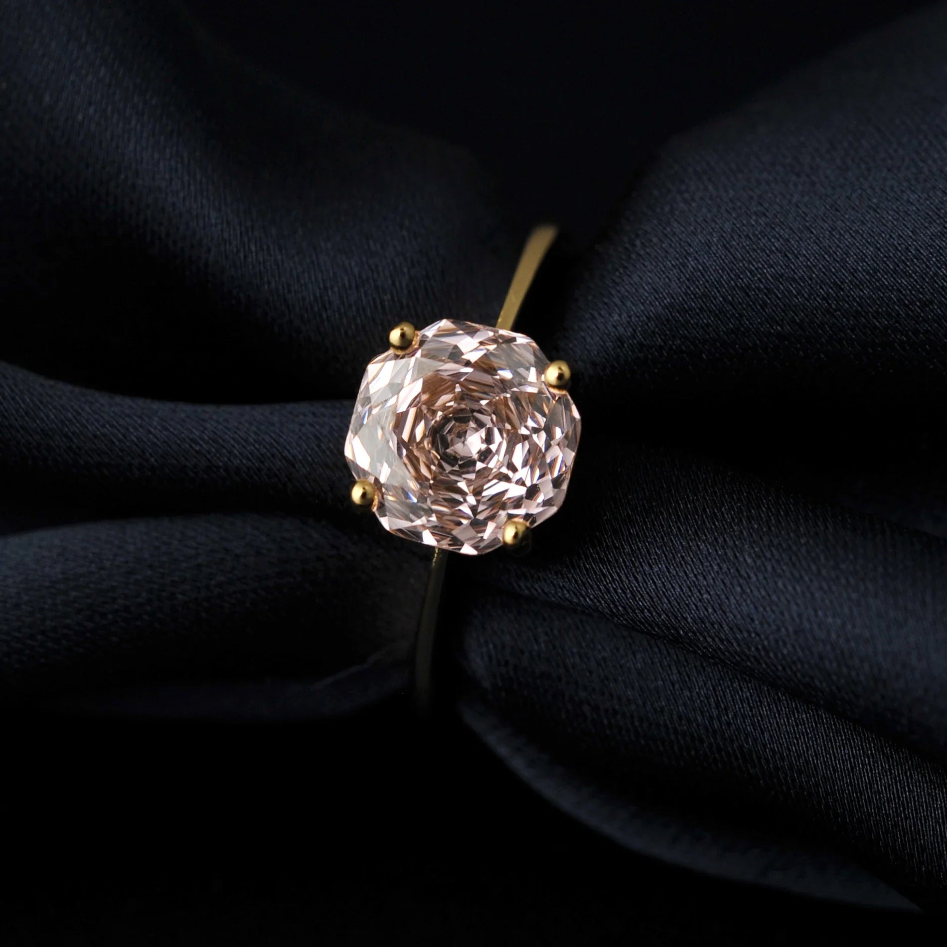 1.5ct 5A Octagon Rose Cut Cubic Zirconia Morganite Pink Solitaire Ring 18K Yellow Gold Plating 925 Sterling Silver