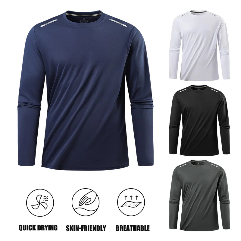 Men's Summer Long Sleeve Tops Outdoor Elastic Quick-Drying Breathable Cool Sweatshirt Men Jogging Reflective Strip Sweatshirt