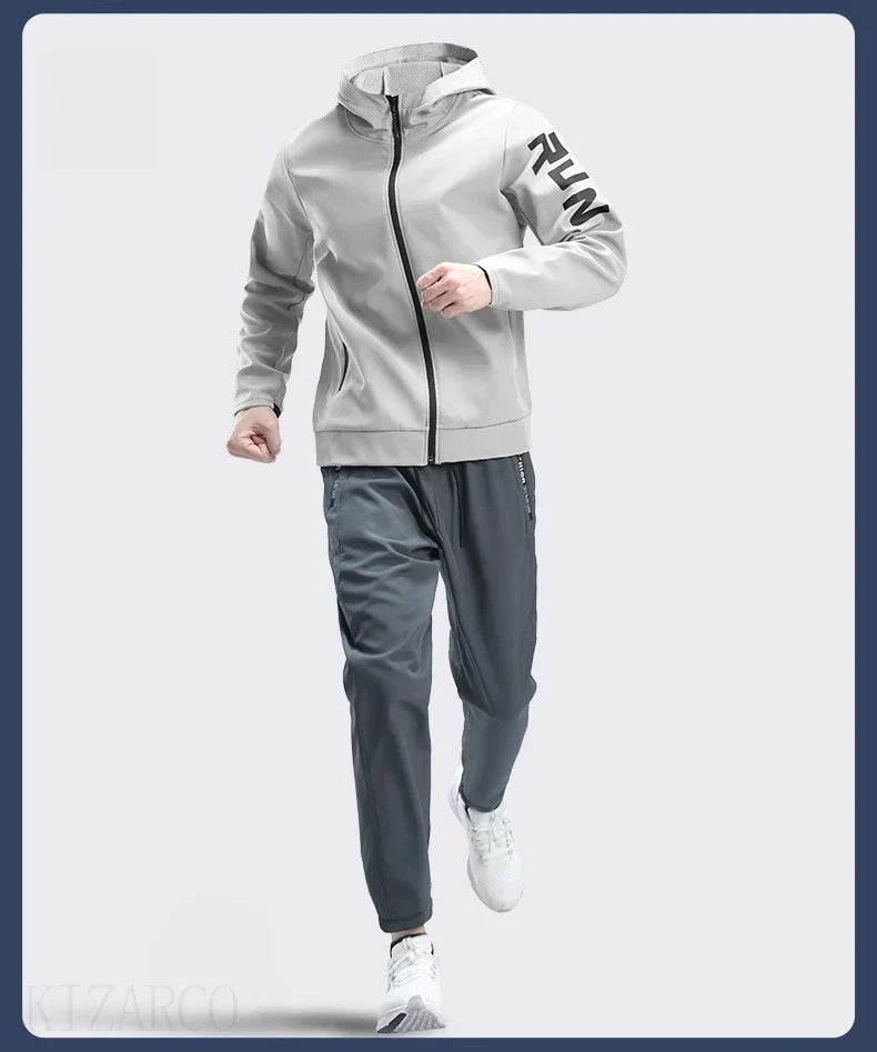 Fleece Warm Running Sportswear Set Men's Autumn and Winter Fitness Wear Fast Dry Clothes Training Morning Run Outdoor Cycling