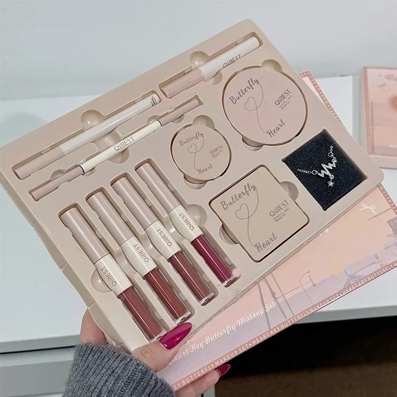 Multipurpose Makeup Set 4pc Double Head Lip Glaze, Face Pressed Powder,Blusher,Eyeshadow, Eyebrow Pencil,Eyeliner,Lip Oil