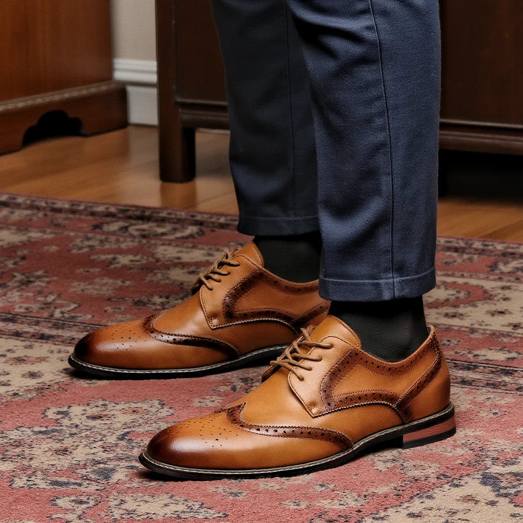 Men’s Formal Brogue Dress Shoes – Genuine Leather Oxford Style Classic Business Footwear
