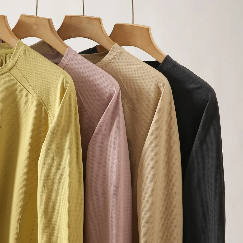 Unisex High-Stretch Breathable Long-Sleeve T-Shirt – Antibacterial, Moisture-Wicking & Quick-Dry with Waffle-Knit Print Outdoor