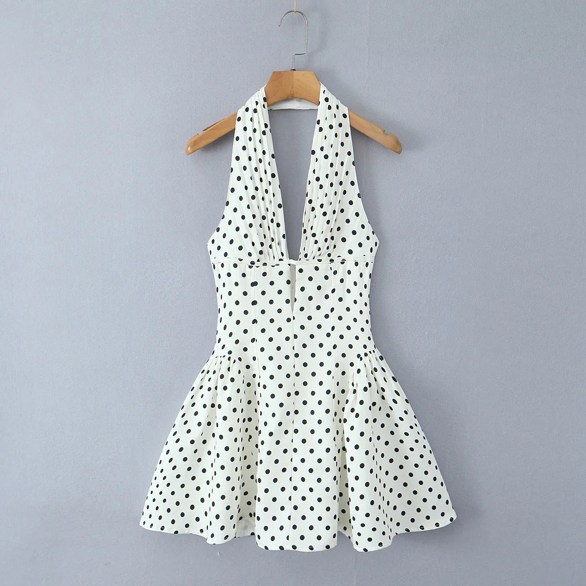 French Style Retro Polka Dot Deep V Halter Dress Women Sexy Backless A-line Slim Sweet Elegant Mini Dresses Summer Robe