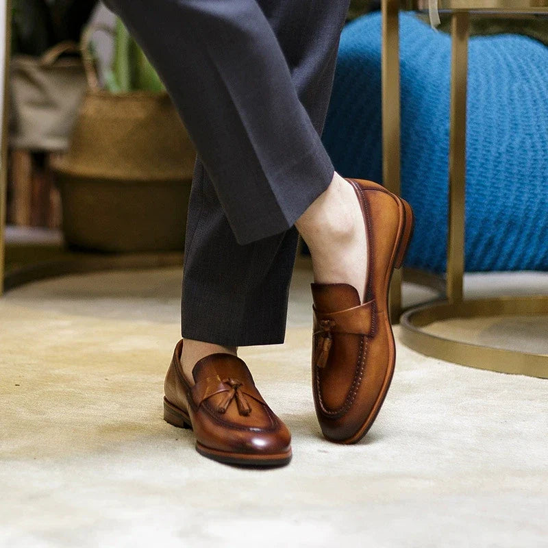 High-end Quality Retro Men's Shoes Fashion Casual Leather Shoes Head Cowhide Tassel Loafers Men Moccasins Italian Large Size 46