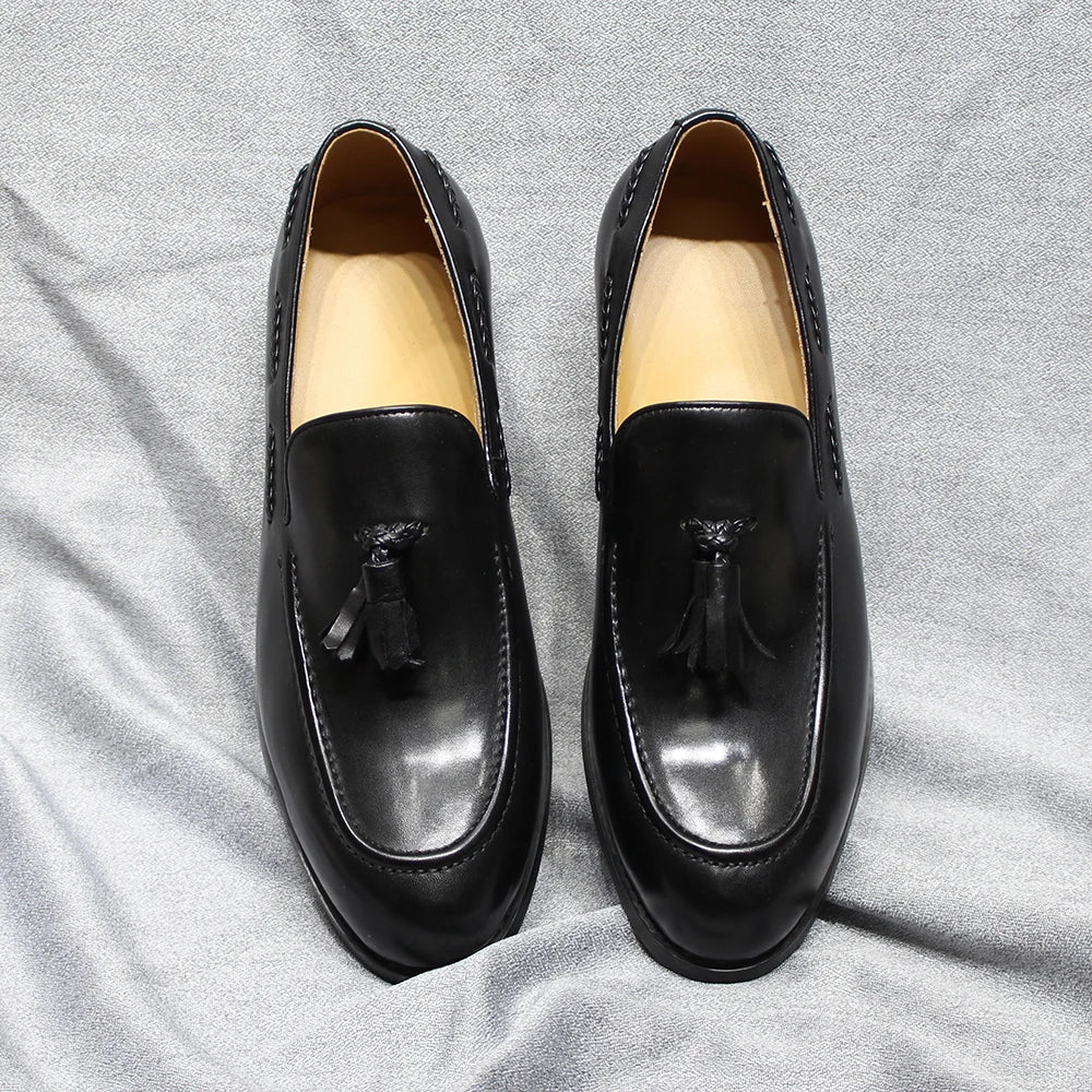Italian Style Men's Loafers Tassel Genuine Cow Leather Comfortable Slip on Wedding Party Office Dress Shoes for Men Casual Shoes