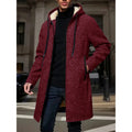 Men's Winter Warm Long Coat Zipper Jacket Zip Windbreaker Thick Fleece Windproof Overcoat Casual Contrast Color Hooded Jacket