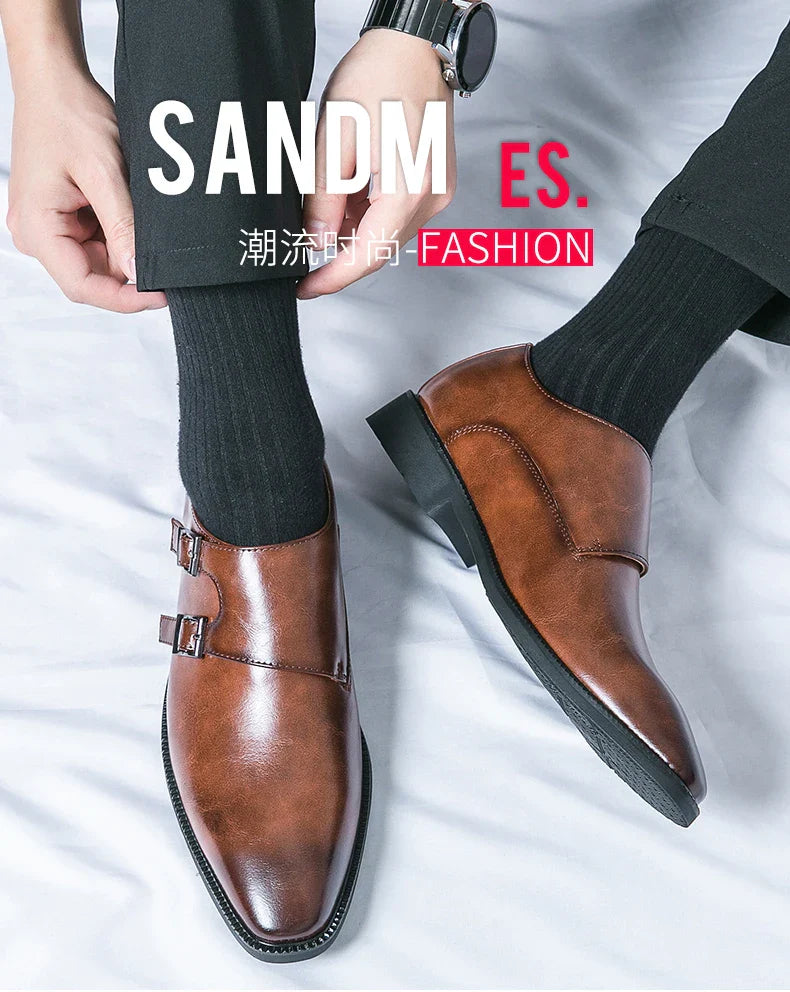 Men's Monk Leather Shoes Pointed Toe Buckle Dress Shoes Oxfords Classic Retro Business Office Wedding Comfortable