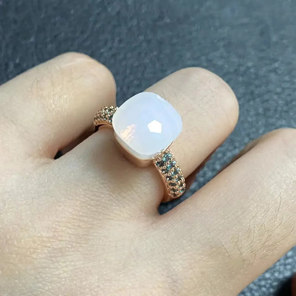 10.6mm Classic Ring for Women Light Blue Zircon Blue Topaz Candy Water Drop Crystal Ring Platinum Plated Jewelry Gift