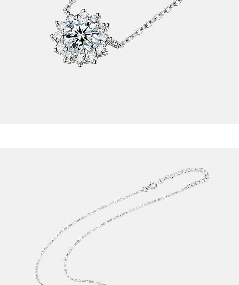 1-3CT Moissanite Necklace For Women S925 Pure Silver Sparkling Sunflower Pendant Party Fashion High-end Jewelry