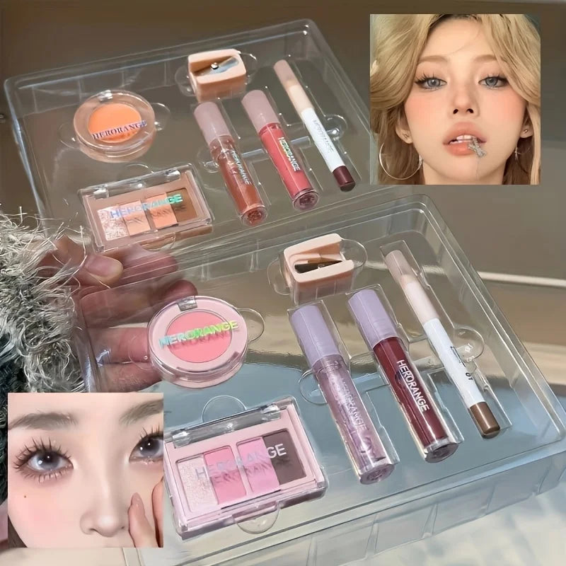 6Pcs Mini Makeup Set Lip Gloss Lip Tint Eyeliner Blush Eyeshadow Waterproof Long Lasting