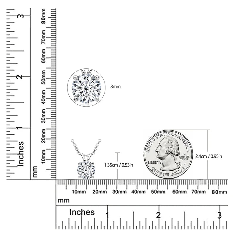 Certified 6.5MM 1CT Moissanite Pendant Necklace Real Silver Chain 925 for Women Sparkling Solitaire Drop Necklaces Jewelry