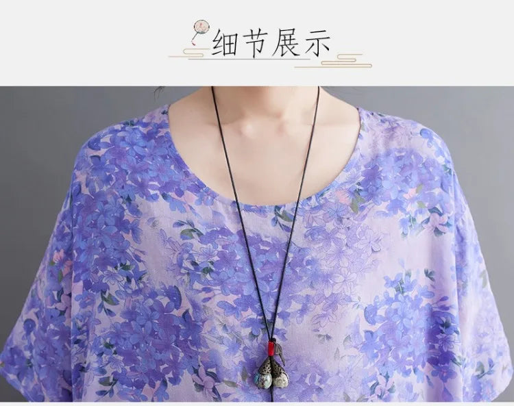 Robe Plus Size 100KG Summer Dress Women Floral Loose Vestidos Para Mujer Casual Maxi Print Cotton Linen Oversized BOHO