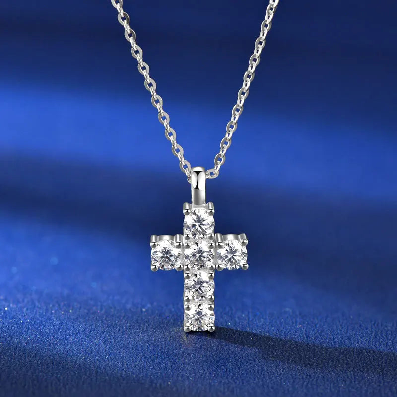 925 Sterling Silver Vintage Cross Pendant Necklace Certified 3.5mm Moissanite Necklace For Women Classic Fine Jewellry