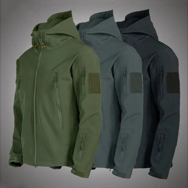 2024 New Fashionable Shark Skin Soft Shell Jacket Men's Tactical Windproof Waterproof Jacket Men's Jacket Hooded Jacket
