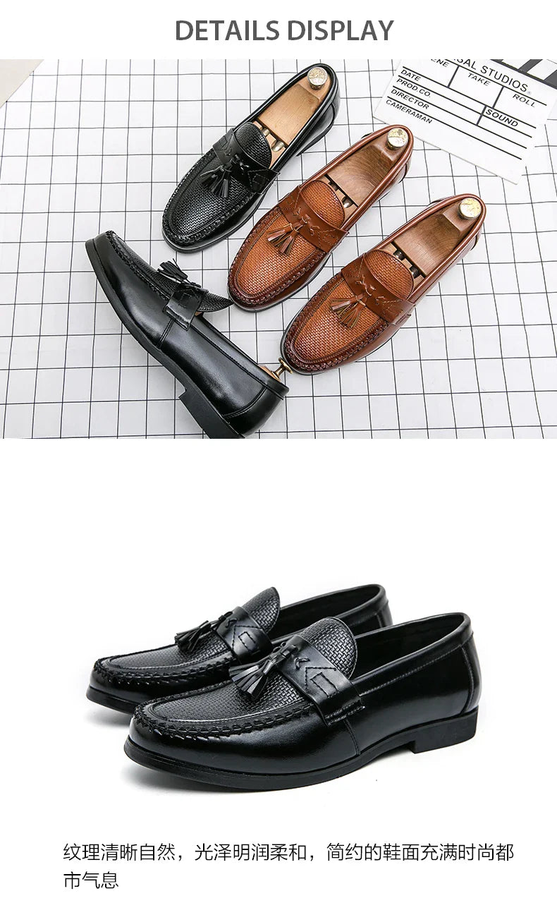 Men's Dress Shoes High Quality Brogues Casual Business Leather Shoes Social Party Leather Loafers Male Tassel Wedding Shoes