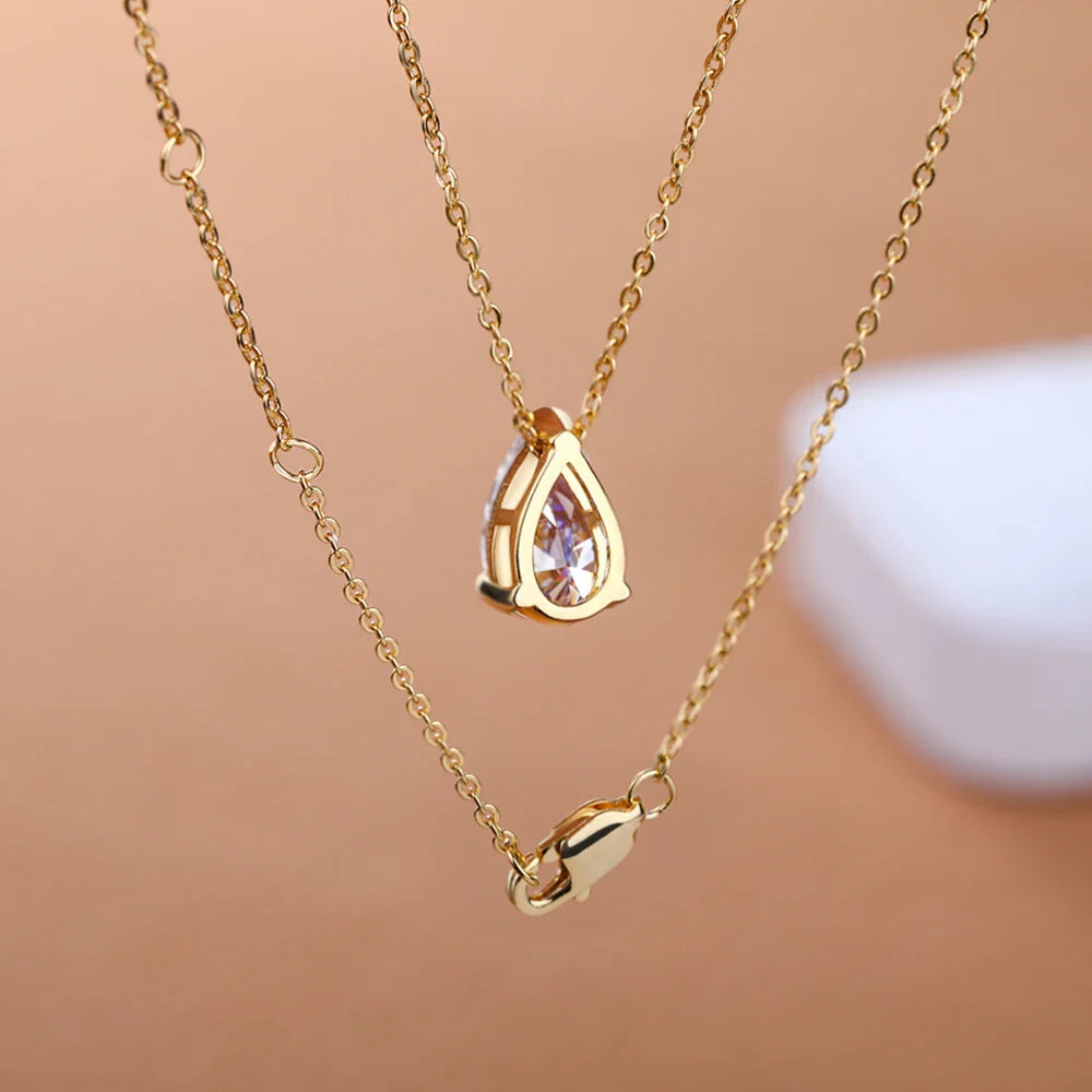 1-4Carat Pear Cut Moissanite Solitaire Pendant Necklace for Women S925 Silver 18K Gold Plated Waterdrop Neck Chain Jewelry Gift