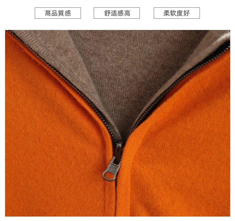 Double-Sided Hooded Zippered Men's Cashmere Cardigan Autumn and Winter Contrasting Color Thickened Loose Casual Knitted Sweater